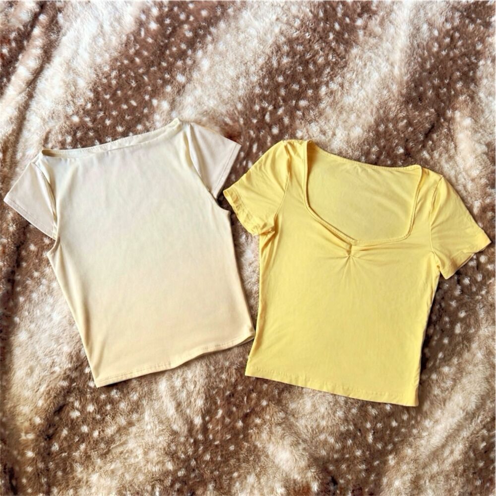 Yellow crop top bundle butter yellow cap sleeve trendy fitted tops XS/S